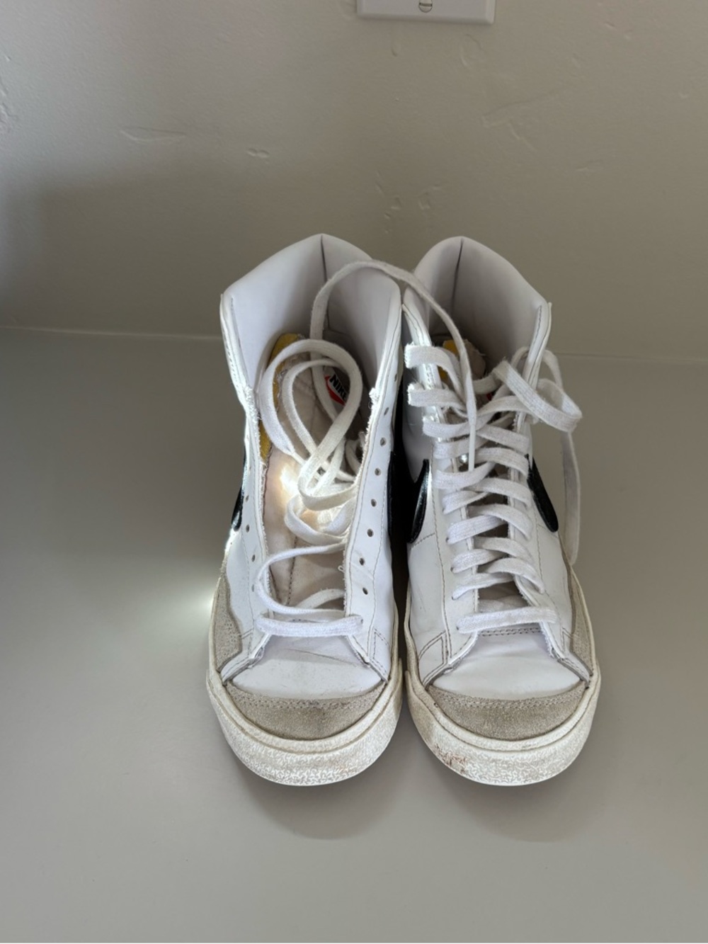 Nike White Blazer High-Top Athletic Shoes with Black Swoosh